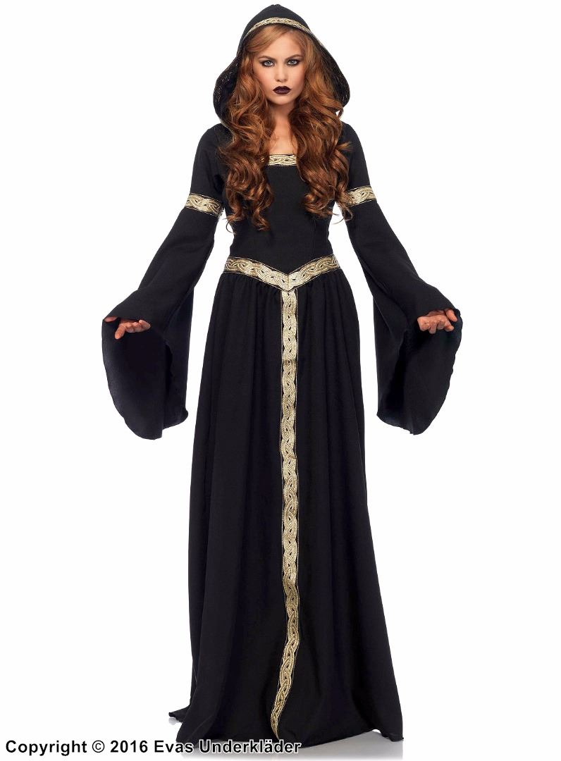 Sorceress, costume dress, lacing, hood, bell sleeves